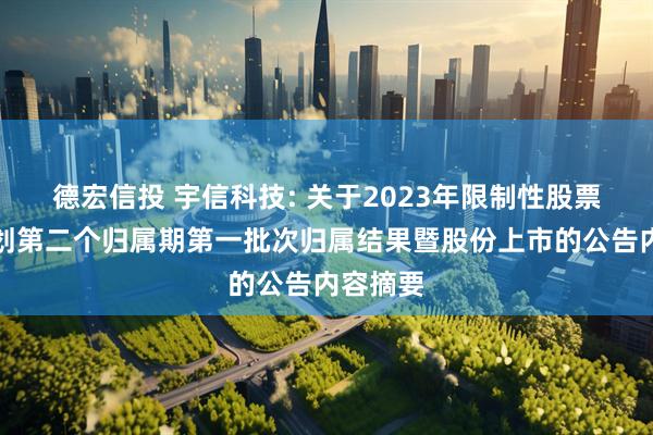 德宏信投 宇信科技: 关于2023年限制性股票激励计划第二个归属期第一批次归属结果暨股份上市的公告内容摘要